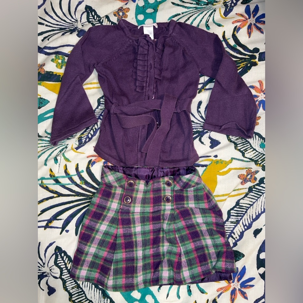 Janie and Jack Purple Top and Plaid Skirt Set